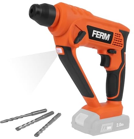 FERM Akku-Bohrhammer 20 V – SDS-Plus Bohrhammer 1,3 Joule, 0–900 U/min, LED-Licht, inkl. Betonbohrer, kompatibel mit AX-POWER & FX-POWER, ohne Akku & Ladegerät HDM1052