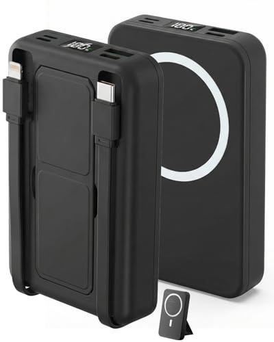 Power Bank magnetico portatile, capacità 10000 mAh, supporta la ricarica rapida da 15 W, viene fornita con cavi USB-C e Lightning, display a batteria a LED, quattro interfacce, caricabatterie con