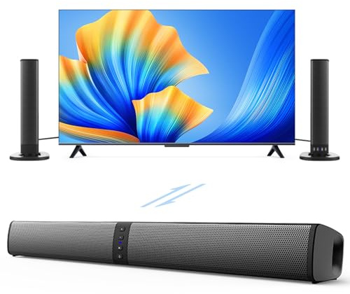 FSROOMZ Soundbar für TV Geräte, Teilbare 2-in-1-Bluetooth Sound Bar | mit TWS Stereo, Tragbarer Lautsprecher mit Akku, Unterstützt Kassette/Bluetooth/TF/AUX/FM, für Fernseher PC Spielkonsole Sma