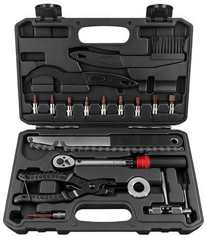 Bike Tool Kit, 17-Piece Bicycle Repair Kit Made of Steel with Torque Wrench for Bicycles 5–25 Nm Portable Repair Kit with Ergonomic Handle Toolbox for MTB Road Bike and Gravel Bikes