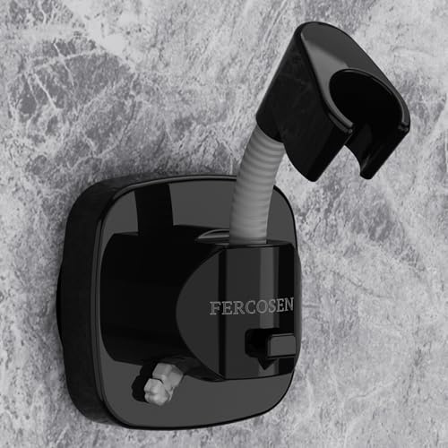 FERCOSEN 360° Drehbar Duschkopfhalterung mit Saugnapf | 10 kg Tragfähigkeit, Sekundenschnelle Montage | Rutschfeste Rostfreie Duschbrause Halterung (Schwarz)