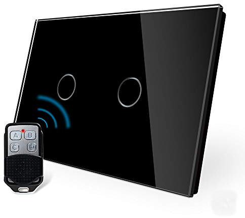 LIVOLO Wireless Remoto Interruttore della Luce con Indicatore LED Touch Switch con Pannello in Cristallo Toccare Interruttore a parete per Illuminazione Domestica,2 Gang 2 Way,C902SR-12
