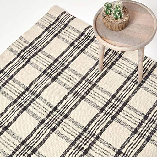 Homescapes Teppich Logan mit traditionellem Tartan-Muster aus Schottland, Rutschfester Wollteppich 120 x 170 cm, schwarz-weiß, Schottenkaro