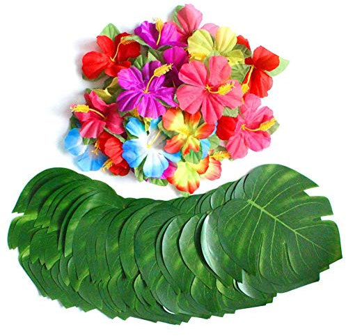 Ulalaza Lot de 90 Feuilles de Palmier Tropicales artificielles Luau Décoration de fête Monstera