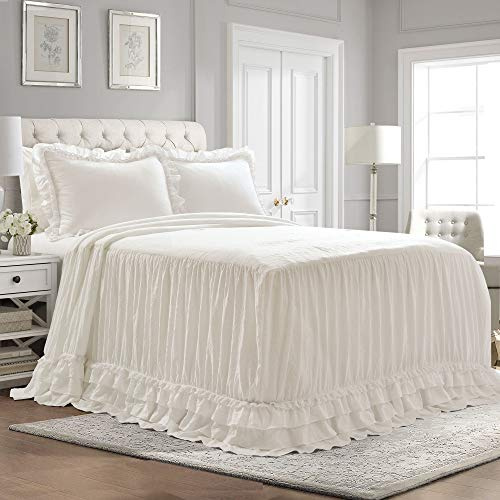 Lush Decor Ella Vintage Chic Rüschen Spitze Tagesdecke Weiß Bauernhaus Stil Leicht 3-teiliges Set Queen