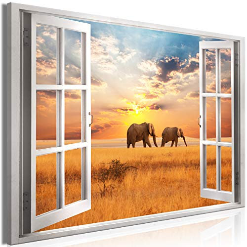 decomonkey Bilder Elefant Tiere 90x60 cm 1 Teilig Leinwandbilder Bild auf Leinwand Vlies Wandbild Kunstdruck Wanddeko Wand Wohnzimmer Wanddekoration Deko Afrika Fensterblick
