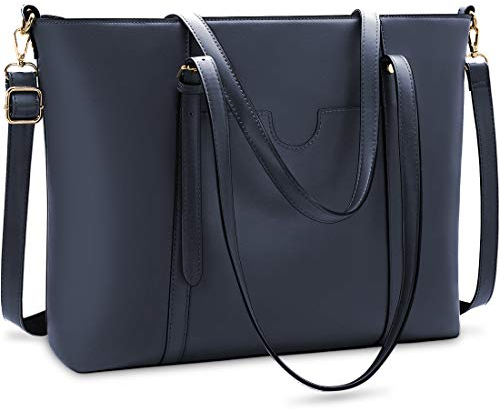 NUBILY Handtasche Shopper Damen Groß 15.6 Zoll PU Leder Shopper Blau Laptop Umhängetasche Gross Business Aktentasche Frauen Retro Schule Taschen