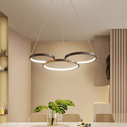 LED Pendellampe Aluminium Hängelampe Moderne Einfachheit Ring Hängeleuchte Braun Höhenverstellbarer Pendelleuchte Esszimmer Wohnzimmer Kronleuchter Büro Studie Deckenleuchte,3ring/warmlight/34w …