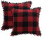 PiccoCasa Kissenbezug kariert 2er Set Dekokissenbezug mit Pompoms Dekorative Kissenbezug 45x45cm mit Verstecktem Reißverschluss Rot und Schwarz