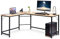 RELAX4LIFE Bureau Informatique d'angle en Forme de L en Bois et Métal avec 6 Pieds Réglables, Poste de Travail 125.5x167.5x73.5cm avec Support CPU étude Table pour Maison et Bureau (Bois)