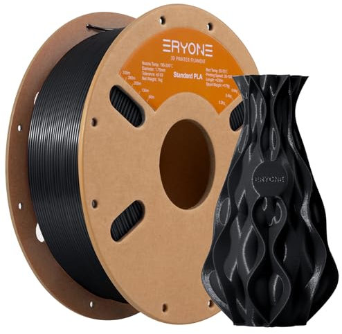ERYONE PLA Filament 1.75 mm, 3D Drucker Filament PLA, Maßgenauigkeit +/- 0,03 mm 1 kg/Spule, Pechschwarz