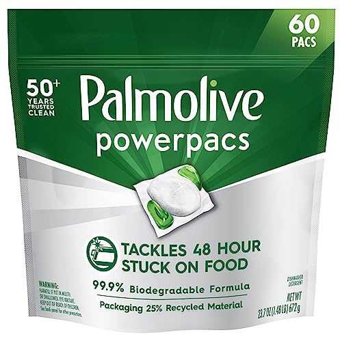 Palmolive PowerPacs Dishwasher Pods, 99.9% Biodegradable Formula in Dishwasher Tabs With No Added Fragrance - 60 count