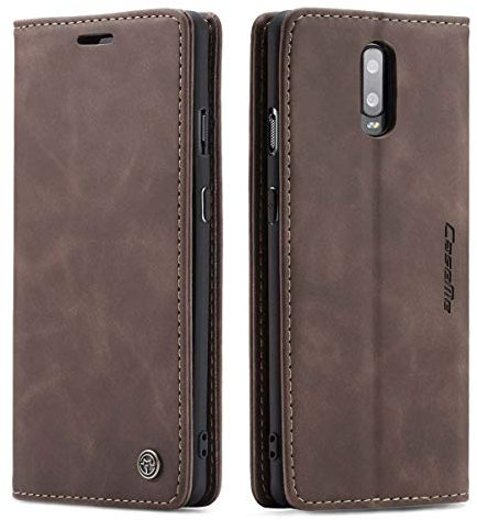 mvced Handyhülle Kompatibel mit OnePlus 7,Premium Leder Flip Case Schutzhülle mit Standfunktion,Kaffee