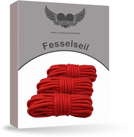 Bondageseil Set 3 x 5m in Rot aus Baumwolle zum Fesseln für Bondage und BDSM, Weich und Elastisches Seil - Lovelyness