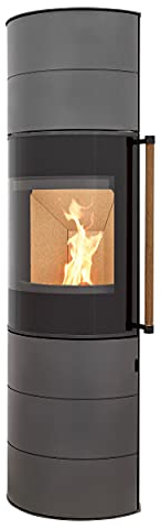 H&M Kaminofen Citro 2.0 XL titan grau schmaler ovaler Ofen 6kw schlicht modern A+ Abgasstutzenanschluss Durchmesser 150mm Bauart 1 Holz Reelinggriff