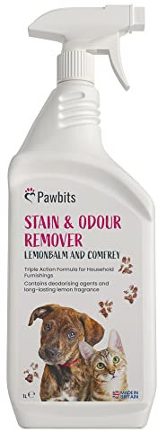 Pawbits Pet Stain and Odour Enzymatic Eliminator 1L - Lemonbalm and Comfrey All Surface All Purpose Cleaner and Deodoriser for Dogs, Cats & Pets - Removes Germs, Urine & Faeces Smells, Drool