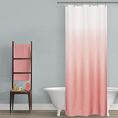 Mrs.Naturall Duschvorhang für Mädchen, Ombré-Design, Waffelgewebe, wasserdichter Stoff, mit Haken, Set für kleine Bäder, 91 x 183 cm, Rotgold und Weiß