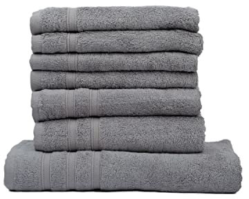 Müskaan® 7er Bambus Handtuch Set Kiesel, 50% Baumwolle & 50% Bambus, 450g/m² – 1x Duschtuch 70x140cm, 2X Handtuch 50x100cm & 4X Gästetuch 50x30cm – Öko-Tex, Baumwoll Handtuchset Grau 60°C waschbar