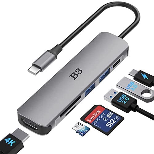 USB C Hub Type C Adapter 6 in 1 Multiport Adapter 100W PD HDMI 4K Port&2 USB 3.0 Ports&USB 2.0 Port& SD/TF Kartenleser, Kompatibel für iPhone16/15,MacBook Pro/Macbook Air,iPad Pro,& mehr Type-C Geräte