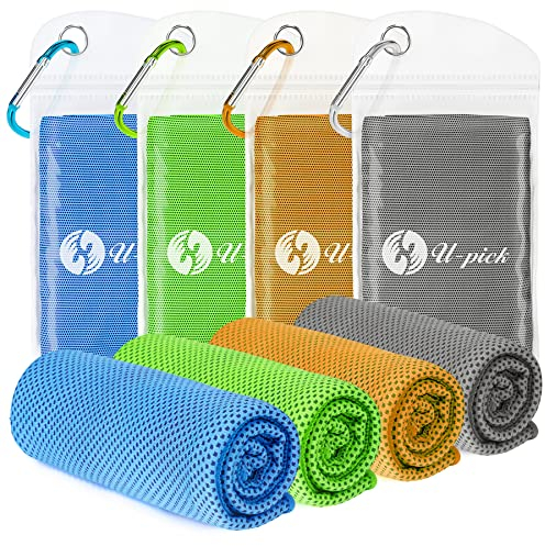 U-pick Kühlhandtuch (101.6x30.5 cm), Eishandtuch, Mikrofaser-Handtuch, weich, atmungsaktiv, kühles Handtuch für Yoga, Sport, Fitnessstudio, Training, Workout und mehr Aktivitäten, 4 Packungen