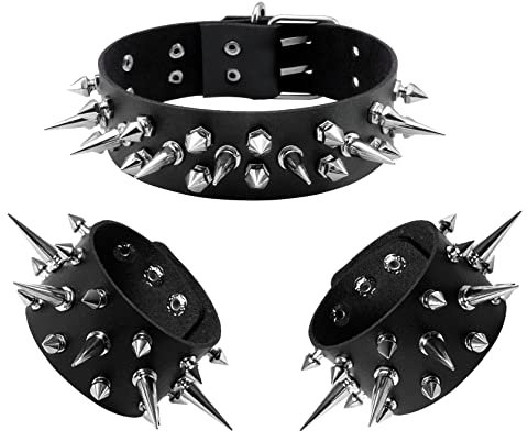Manfnee Leder Gothic Choker Armband Punk Spike Niete Rock Kragen Halskette Armband Armbänder