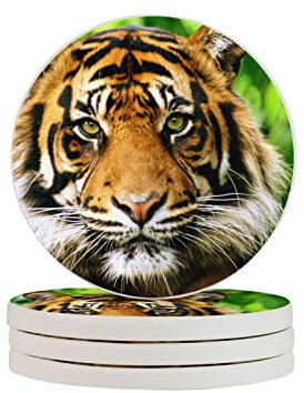 Tiger in the Ticket Untersetzer für Getränke, Kaffeetassen, Matten aus Kieselstein, 4 Stück