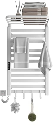 Scaldasalviette Elettrico, Termostato WiFi Smart Scaldasalviette, per Alexa e Google Home e APP, 500x870mm, Portasciugamani elettrico, Scaldasalviette Elettrico Bagno a Basso Consumo-WIFI White Left