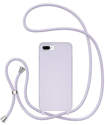 UEEBAI Crossbody Lanyard Phone case for iPhone 7 Plus/iPhone 8 Plus, Silicone Phone Cover Necklace Cord Strap Soft Shockproof Protective Case - Lavender