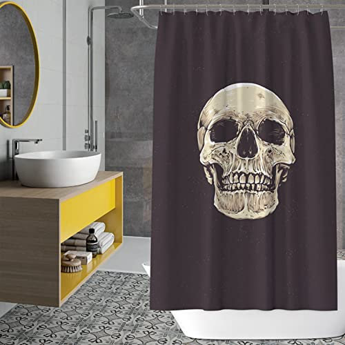 Duschvorhang Überlänge, Duschvorhang Stoff Schwarz Hellbraun Schädel Polyestergewebe Badevorhänge 180X180cm