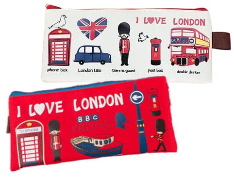 FEIFEI'S BOW 2PCS I Love London Pencil Pen Case,Office College School Pouch Holder Supplies Gifts Stationery Cosmetic Bag (Set01)