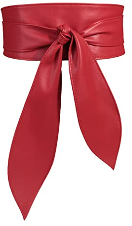 FEOYA Wickelgürtel Damen Party Kleidgürtel Hochzeit Obi Breiter Gürtel für Kleid Damen Schärpe Gürtel Kunstleder Leder Brautgürtel Bindegürtel Taillengürtel Elegante Wickel Retro zum Schnüren Rot S-M