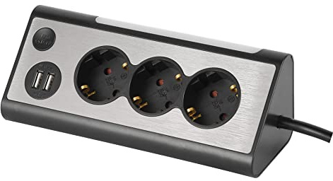 maxtrack Tischsteckdose NV70-3L 3-Fach Eck-Mehrfachsteckdose 2X USB-Ladeanschlüsse und LED-Beleuchtung, Mehrfachsteckdose für Zuhause mit Knopf zum EIN-Ausschalten der LED-Beleuchtung, 3m Kabel