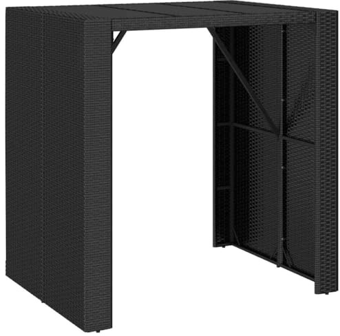 vidaXL Bartisch, Stehtisch mit Glasplatte, Bistrotisch Stahlrahmen, Tresentisch Partytisch Gartentisch, Schwarz 105x80x110cm Poly Rattan