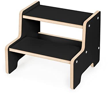 Obubu - Tritthocker für Kinder - Montessori - Tritthocker Kinder - Hocker Holz - Toilettenhocker - Hocker Kinder - Badhocker - Tritthocker Holz - Schemel bis zu 50 kg - 2 Stufen - Schwarz