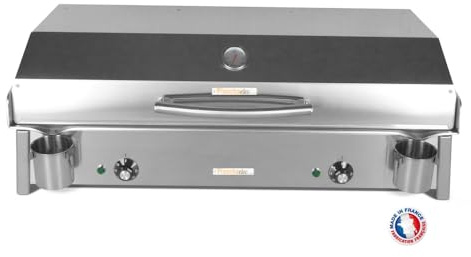 PLANCHAELEC – Plancha eléctrica ANTHEA E870-3600W – Tapa + 2 Utensilios – Inox – Termostato ajustable – 16 personas – Made In France – 87 x 43 x 25 cm