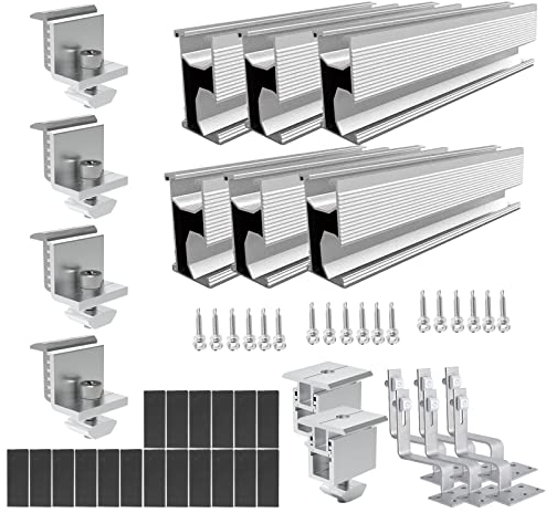 Btstil Kit de montage de toit en tuile solaire PV avec rail de montage, kit de rail de montage pour hauteur de module 30-50 mm (pour 2 panneaux solaires)