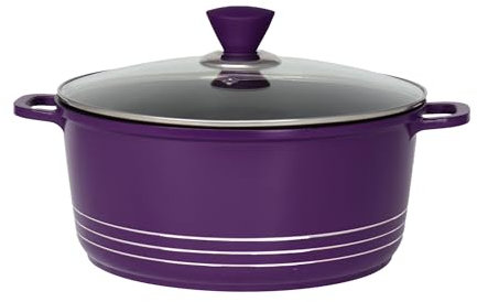 Die Cast Stockpot - Aluminium Non Stick Coating Cooking Pot -Induction Stock Pot with Tempered Glass Lid with Steam Vent -Dishwasher Safe- (20-24- 28-32 cm) (28cm, Purple)
