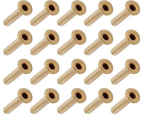 METALLIXITY Through Hole Rivet (M2x10mm) 100Pcs, Brass Plated Metal Hollow Rivet Nuts - for Leather Canvas Clothes DIY Crafts Making, Gold Tone