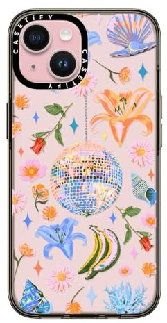 CASETiFY Compact Case for iPhone 15 [2X Military Grade Drop Tested / 4ft Drop Protection] - Disco Magic - Clear Black