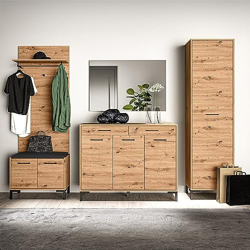 Lomadox Gardeoben-Set 5-teilig mit Bank und Garderobenschrank | Moderne Flurgarderobe in Artisan Eiche Nb.