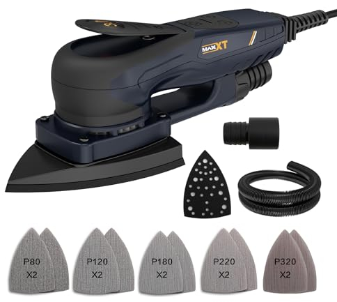 Ponceuse triangulaire MAXXT sans balais de 3 mm, moteur EC puissant de 350 W, régulation de vitesse, avec 10 papiers de verre haut de gamme pour un ponçage précis du bois