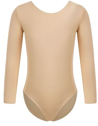 Aiihoo Kinder Mädchen Langarm Turnanzug Ballett Body mit Fleece Einfarbig Turnbody Tanzbody Gymnastik Training Dancewear Ballettanzug Rundhals 128-134