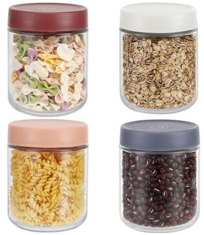 Overnight Oats Contenitore, Barattoli di Vetro Riutilizzabili, con Coperchi a Vite Sigillanti, 4 Pezzi 500ml Barattoli Overnight Oats, per Avena Durante, Insalata, Ogurt, Chutney, Marmellata, Spezie