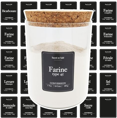 Etiquette cuisine bocaux Sucré et Salé Noires en francais, élégantes, imperméable/stickers rangement et organisation de cuisine, conservation farine, boite rangement alimentaire