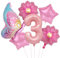VIKY® Schmetterlinge Deko 3 Geburtstag Mädchen, Folienballon Schmetterling Deko Luftballon 3. Geburtstag Mädchen, Geburtstagsdeko 3 Jahre, Schmetterling Folienballon 3 für Kindergeburtstag Deko