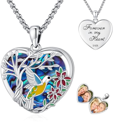 Eusense Hummingbird Medaillon Halskette für Frauen Männer Schmuck 925 Sterling Silber Herz Medaillon Anhänger Openable Medaillon Bilder Foto Schmuck Geschenk für Frauen Mädchen