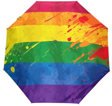 GAIREG Reise-Regenschirm, Regenbogen-Flagge, Gay Pride, automatisches Öffnen und Schließen, winddicht, kompakt, zusammenklappbar