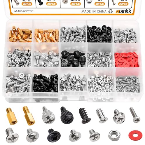 mankk 502PCS Computer Screw Assortment Kit Motherboard Standoffs Screws Laptop Screws for HDD Hard Drive,PC Case,Fan,ATX Case, SSD,CD-ROM