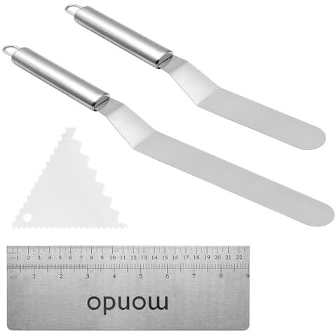 GYSRXS 2 Pièces Spatule Coudée Patisserie Spatule Glaçage en Acier Inoxydable avec Grattoir Triangulaire et 23CM Grattoir à Écailles pour Décorer les Gâteaux Patisserie(Argenté)