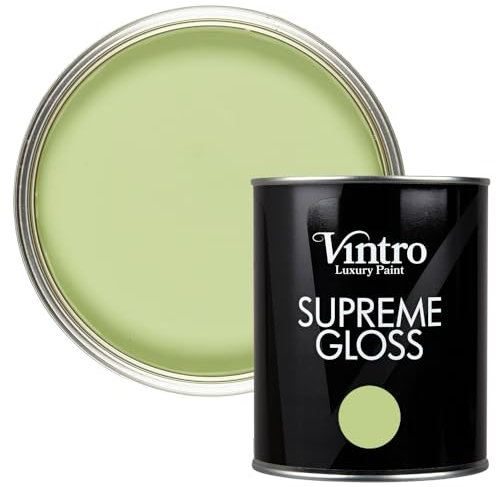 Vintro Paint | Gloss Paint | for Walls | Wood | Trim | Gloss Furniture Paint | Interior & Exterior Use. 1 Litre (Pale Green - Eden)